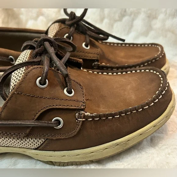 Highland Creek Brown beige leather lace up slip on loafer women’s size 7.5M - Picture 8 of 12